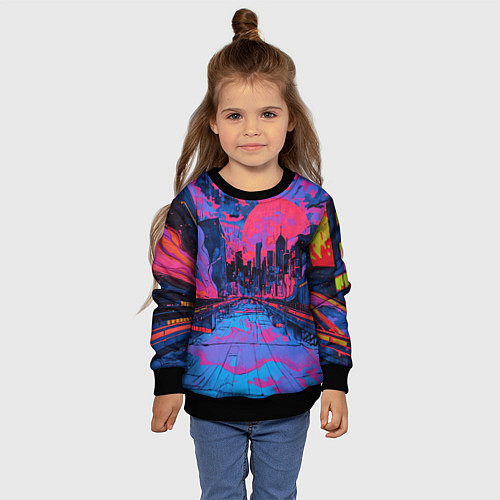Детский свитшот Город в психоделических цветах / 3D-Черный – фото 4