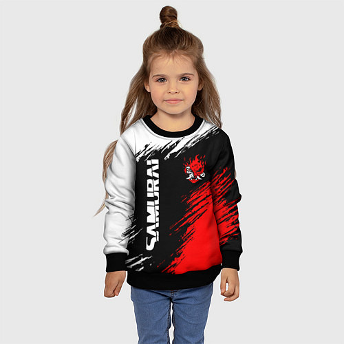 Детский свитшот Самурай лого - киберпанк 2077 / 3D-Черный – фото 4