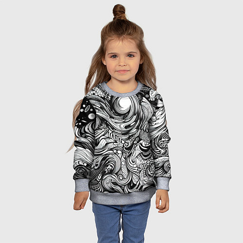 Детский свитшот Черные и белые абстрактные узоры / 3D-Меланж – фото 4