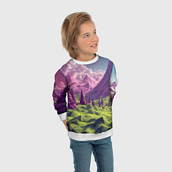 Свитшот детский Геометрический зеленый пейзаж и фиолетовые горы, цвет: 3D-белый — фото 2