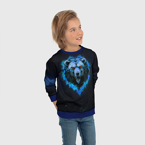 Детский свитшот Пылающая эмблема медведя / 3D-Синий – фото 3