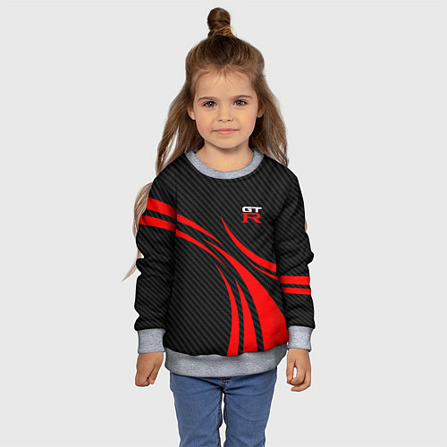 Детский свитшот GTR Nissan - Carbon and red / 3D-Меланж – фото 4