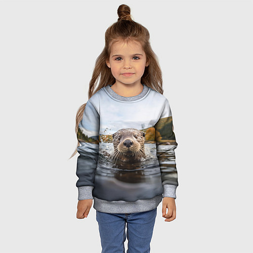 Детский свитшот Выдра смотрит из воды / 3D-Меланж – фото 4