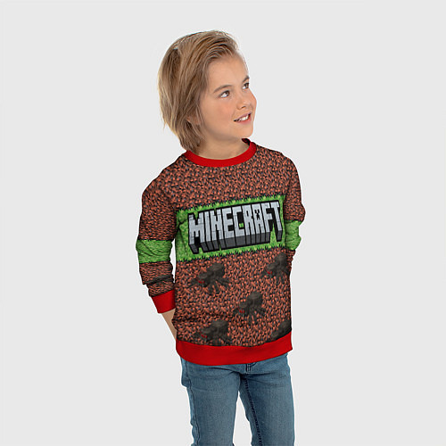Детский свитшот Minecraft logo with spider / 3D-Красный – фото 3
