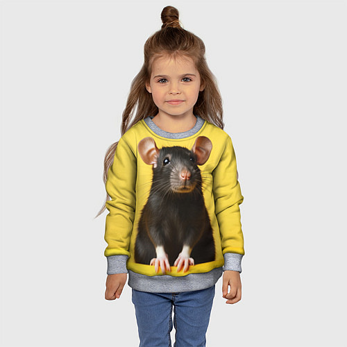 Детский свитшот Крыса черная / 3D-Меланж – фото 4