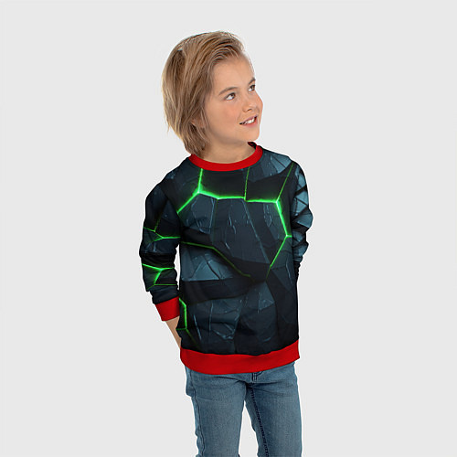Детский свитшот Abstract dark green geometry style / 3D-Красный – фото 3