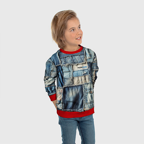 Детский свитшот Patchwork denim - vogue / 3D-Красный – фото 3