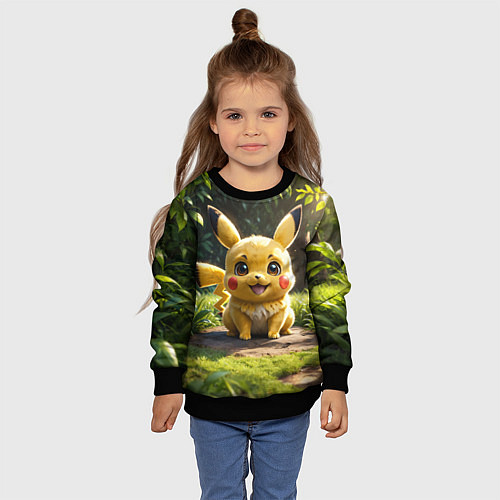 Детский свитшот Покемон Пикачу среди зеленой травы / 3D-Черный – фото 4