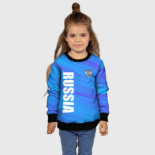 Детский свитшот Россия - синие волны / 3D-Черный – фото 4
