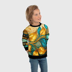 Свитшот детский Листья абстрактные золото и бирюза, цвет: 3D-черный — фото 2