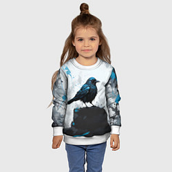 Свитшот детский Ворон с чёрно-голубым оперением, цвет: 3D-белый — фото 2