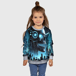 Свитшот детский Cyberpunk skull - metropolis neon glow, цвет: 3D-меланж — фото 2