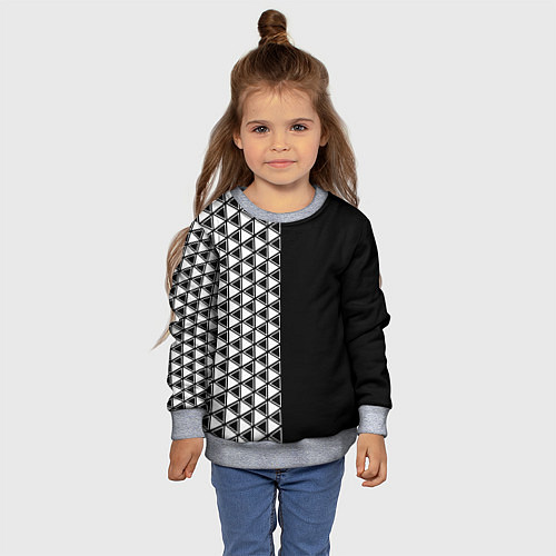 Детский свитшот Белые треугольники на чёрном фоне / 3D-Меланж – фото 4