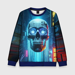 Свитшот детский Cyber skull - neon glow ai art, цвет: 3D-синий