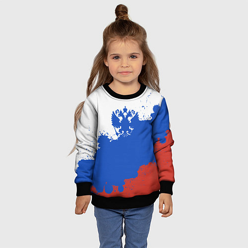 Детский свитшот Российский триколор и герб / 3D-Черный – фото 4