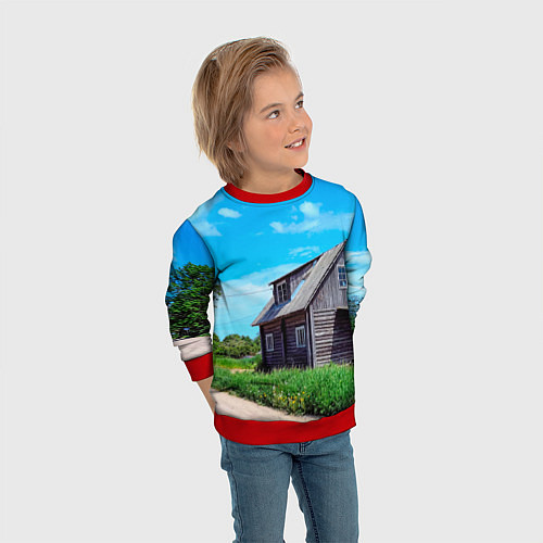 Детский свитшот Дом в деревне / 3D-Красный – фото 3