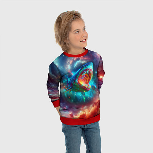 Детский свитшот Пасть космической акулы - нейросеть / 3D-Красный – фото 3