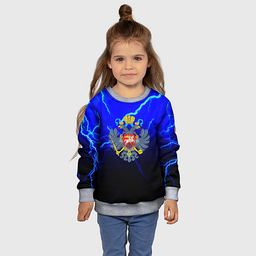 Детский свитшот Герб РФ шторм империя / 3D-Меланж – фото 4