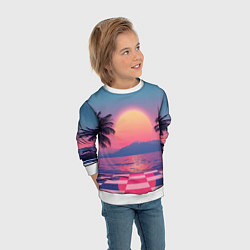 Свитшот детский Пальмы на шахматном полу с видом на закат, цвет: 3D-белый — фото 2
