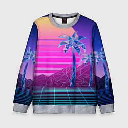 Свитшот детский Vaporwave неоновые горы и пальмы, цвет: 3D-меланж
