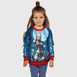 Свитшот детский Кибер Барби из будущего под луной - нейросеть, цвет: 3D-красный — фото 2