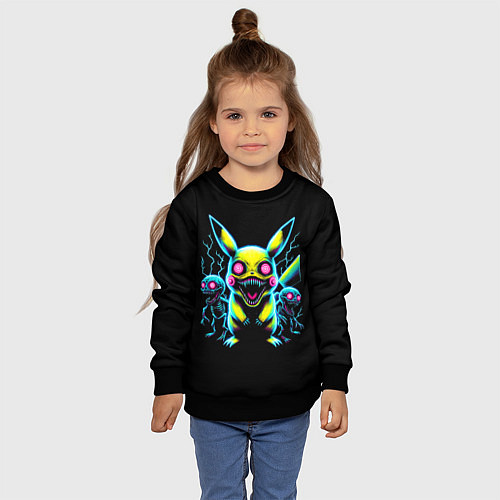 Детский свитшот Pikachu and skeletons - neon glow ai art / 3D-Черный – фото 4