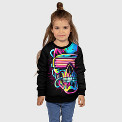 Свитшот детский Cyber skull - ai art neon, цвет: 3D-черный — фото 2