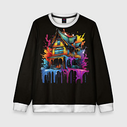 Свитшот детский Дом в цветных брызгах, цвет: 3D-белый