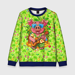 Свитшот детский Свинка с гитарой жаркое лето, цвет: 3D-синий