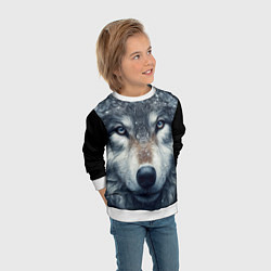 Свитшот детский Морда волка - взгляд, цвет: 3D-белый — фото 2