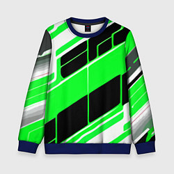 Свитшот детский Зелёно-белые полосы и чёрный фон, цвет: 3D-синий