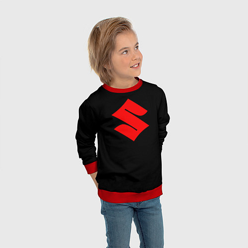 Детский свитшот Suzuki red logo / 3D-Красный – фото 3