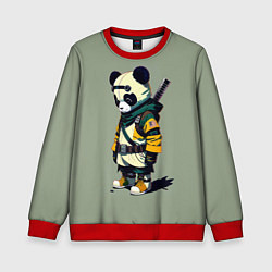 Свитшот детский Пандёныш кибер самурай - нейросеть, цвет: 3D-красный