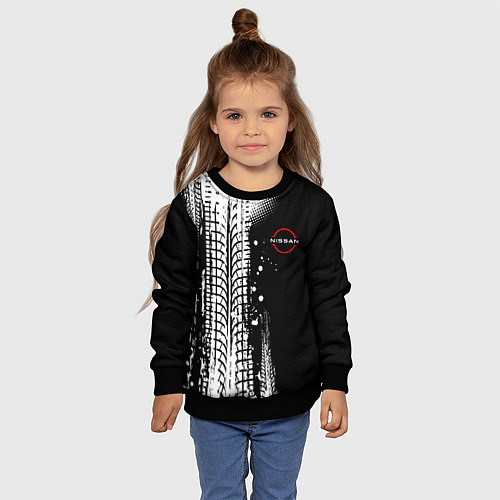 Детский свитшот Ниссан - следы от шин / 3D-Черный – фото 4