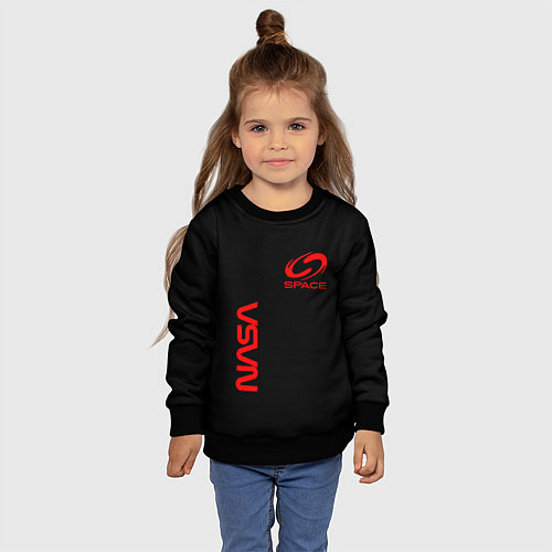 Детский свитшот Nasa space red logo / 3D-Черный – фото 4