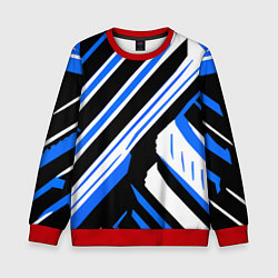 Свитшот детский Чёрно-синие полосы на белом фоне, цвет: 3D-красный