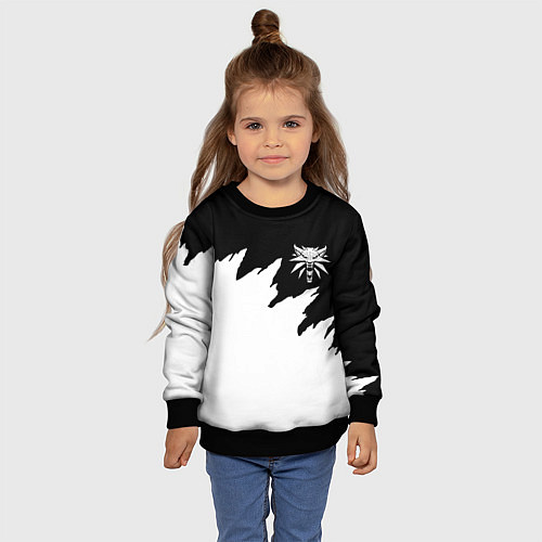 Детский свитшот Ведьмак белое лого краски / 3D-Черный – фото 4
