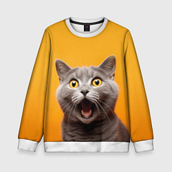 Свитшот детский Удивленный кот, цвет: 3D-белый