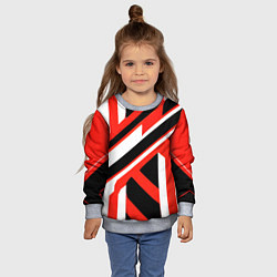 Свитшот детский Чёрно-красные полосы на белом фоне, цвет: 3D-меланж — фото 2