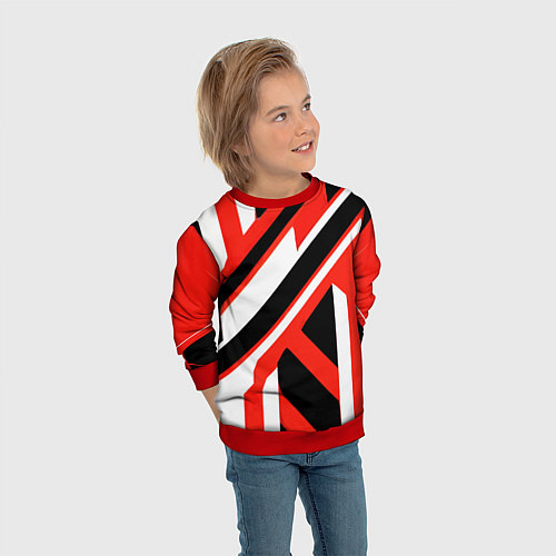 Детский свитшот Чёрно-красные полосы на белом фоне / 3D-Красный – фото 3