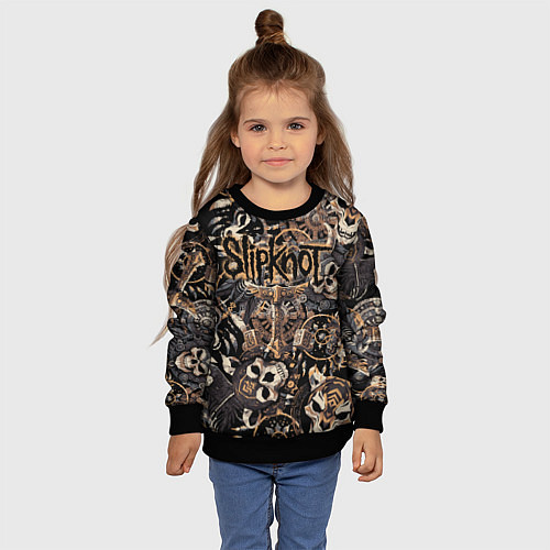 Детский свитшот Slipknot на фоне масок черепов животных / 3D-Черный – фото 4