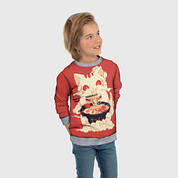 Свитшот детский Japanese cat eats ramen, цвет: 3D-меланж — фото 2