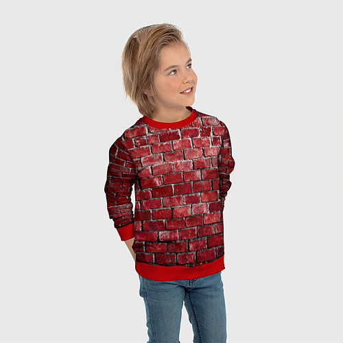 Детский свитшот Текстура красного кирпича / 3D-Красный – фото 3