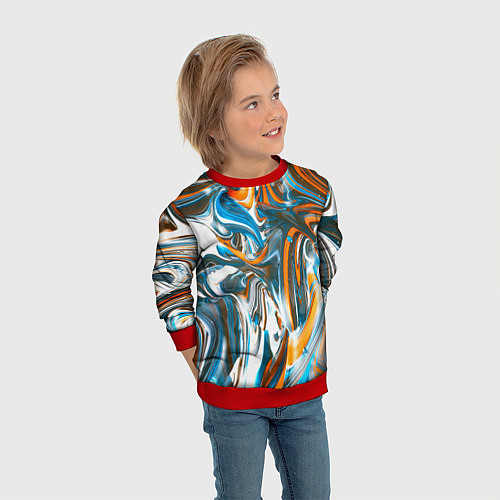 Детский свитшот Иллюзия смешанных абстрактных красок / 3D-Красный – фото 3