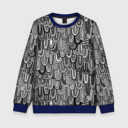 Свитшот детский Абстрактные перья черно - белые, цвет: 3D-синий