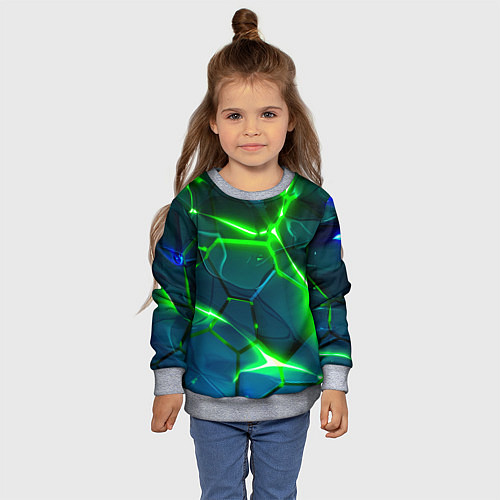 Детский свитшот Неоновые яркие зеленые разломленные плиты со свето / 3D-Меланж – фото 4