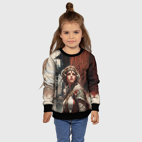 Детский свитшот Девушка на фоне футуристичного города / 3D-Черный – фото 4