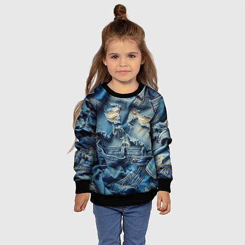 Детский свитшот Denim rags - fashion trend / 3D-Черный – фото 4