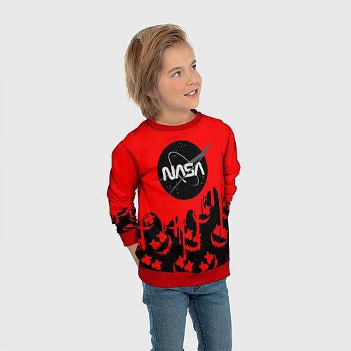 Детский свитшот Marshmello x Nasa red / 3D-Красный – фото 3