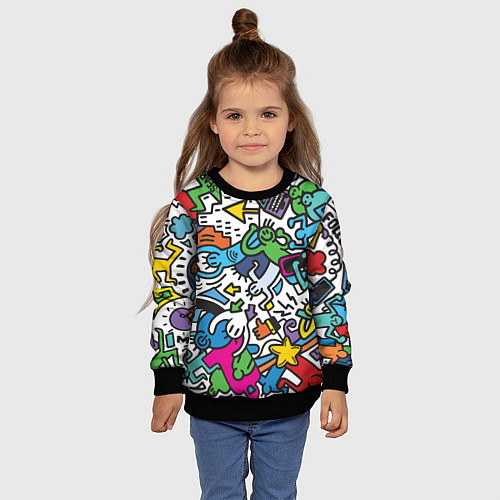 Детский свитшот Странные разноцветные человечки / 3D-Черный – фото 4